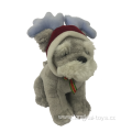 Plush Dog With Christmas Hat Gray